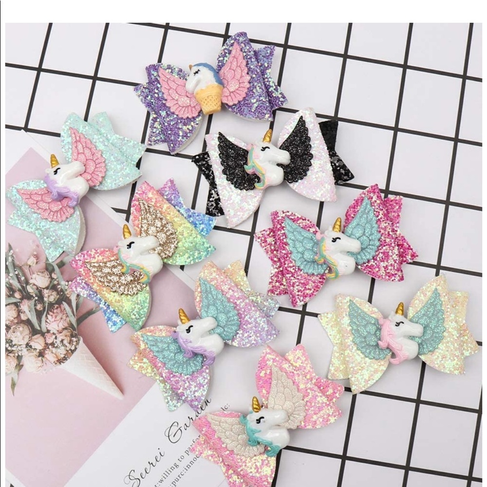 STOCKING STUFFER 🎅🏻3” Sparkle Unicorn Hair Bows